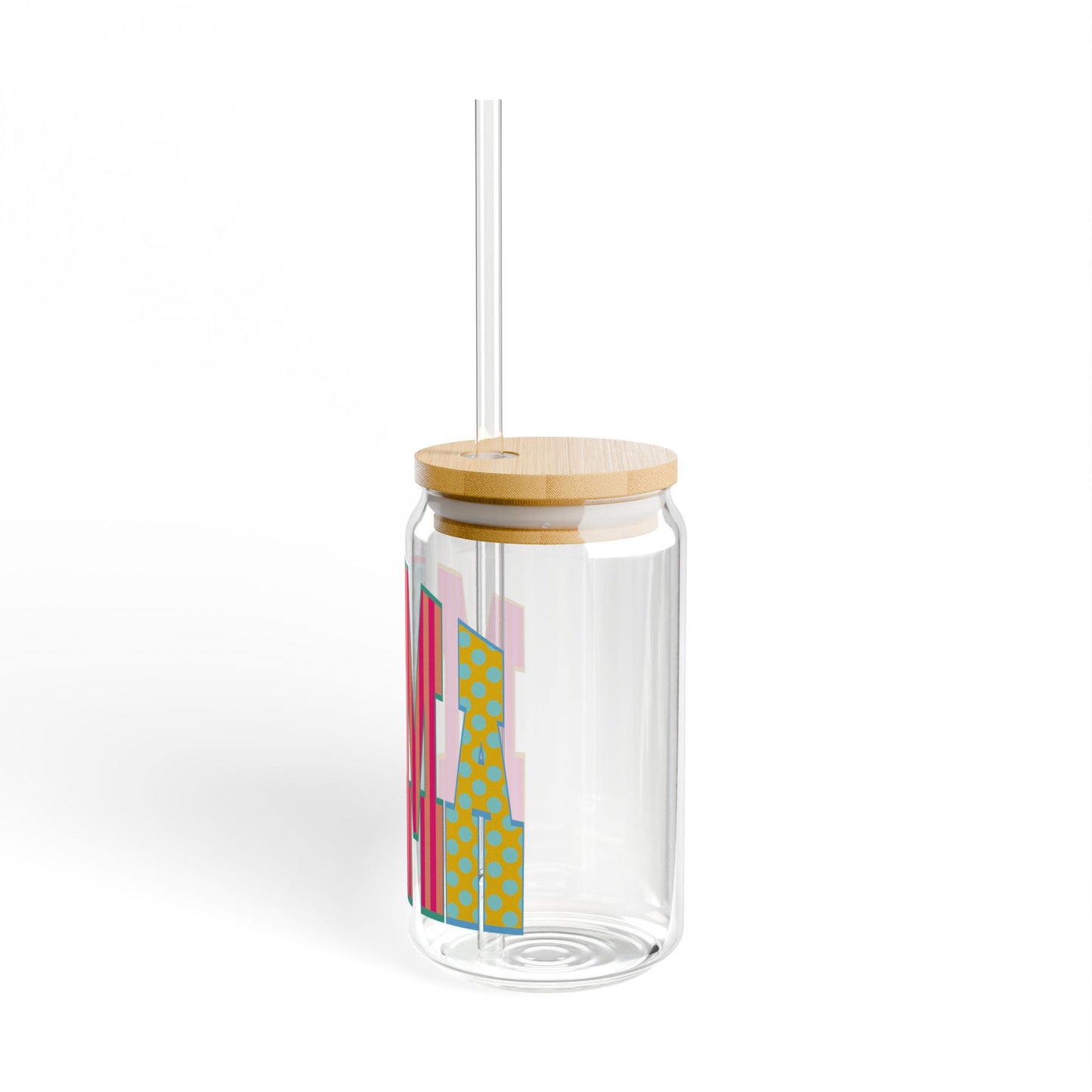 Mama 16oz Glass Sipper Cup – Colorful Patterned Tumbler