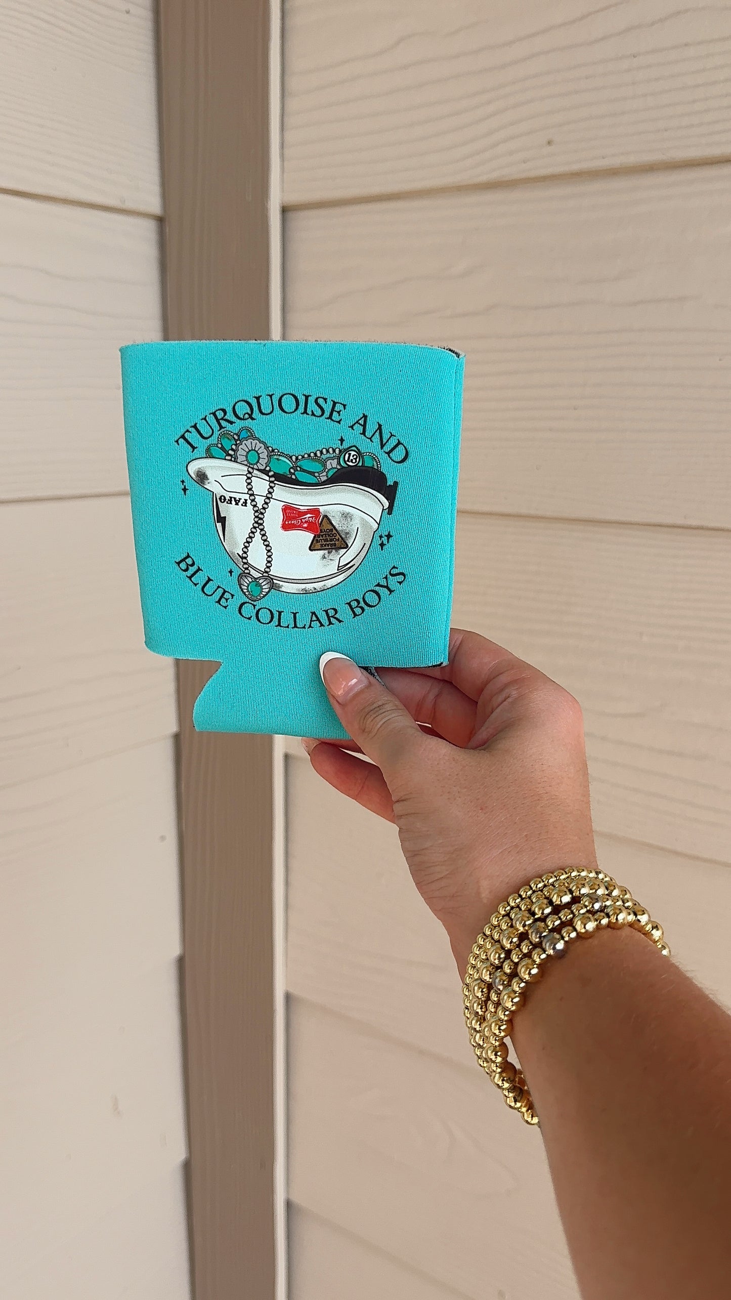 TURQUOISE & BLUE COLLAR BOYS CAN KOOZIE