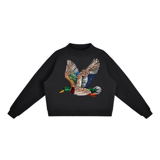 BEDAZZLED DUCK FLEECE MOCK-NECK CREW SWEATSHIRT