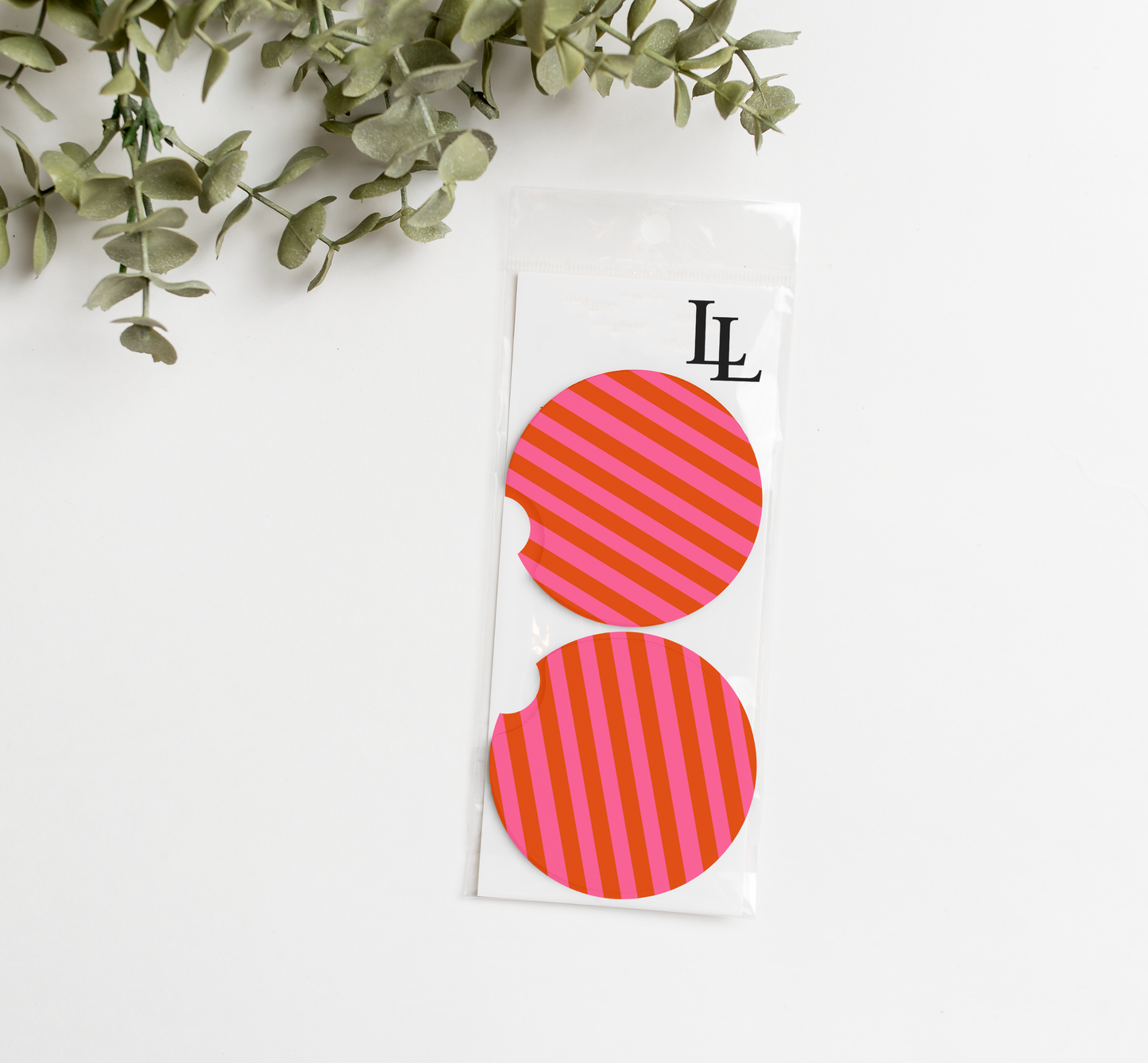RETRO PINK STRIPE CAR COASTERS SET