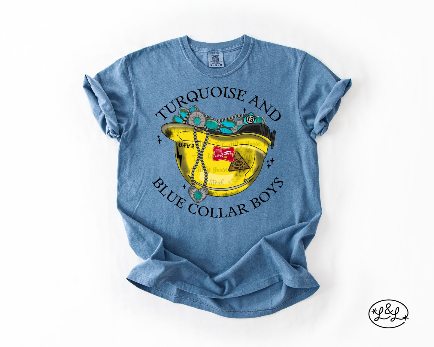 Turquoise And Blue Collar Boys Yellow Hard Hat Comfort Colors® Graphic Tee