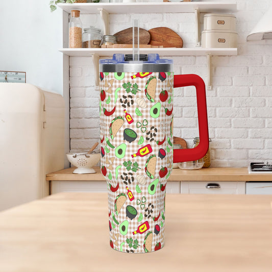 Colorful Avocado & Taco Pattern Stainless 40oz Tumbler