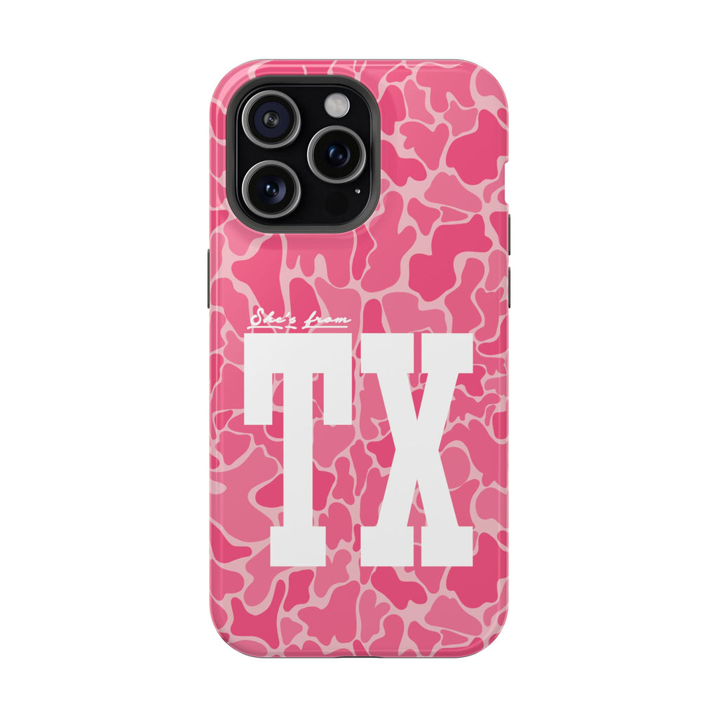 Pink Camo Shes From Texas Magnetic Impact-Resistant Phone Case