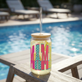 Mama 16oz Glass Sipper Cup – Colorful Patterned Tumbler