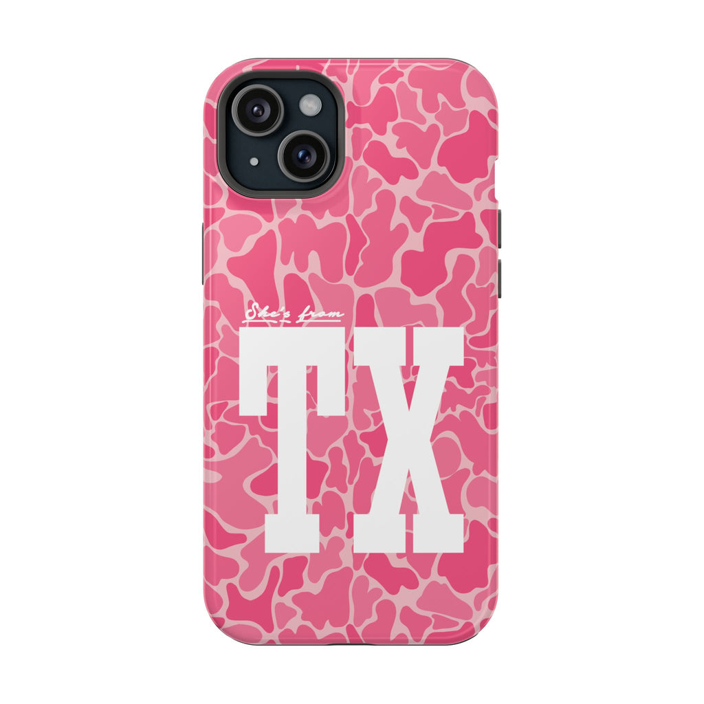 Pink Camo Shes From Texas Magnetic Impact-Resistant Phone Case