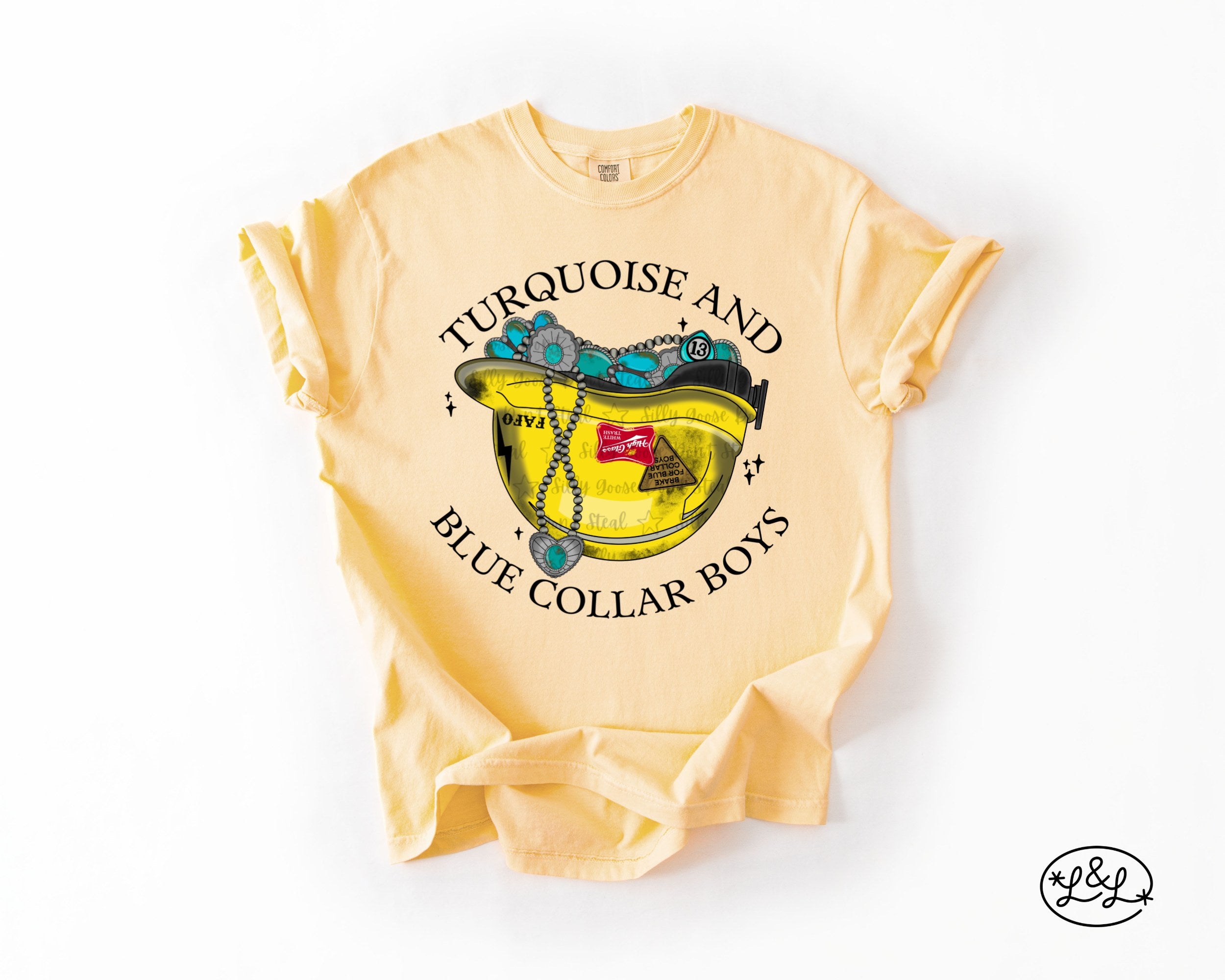 Turquoise And Blue Collar Boys Yellow Hard Hat Comfort Colors® Graphic Tee