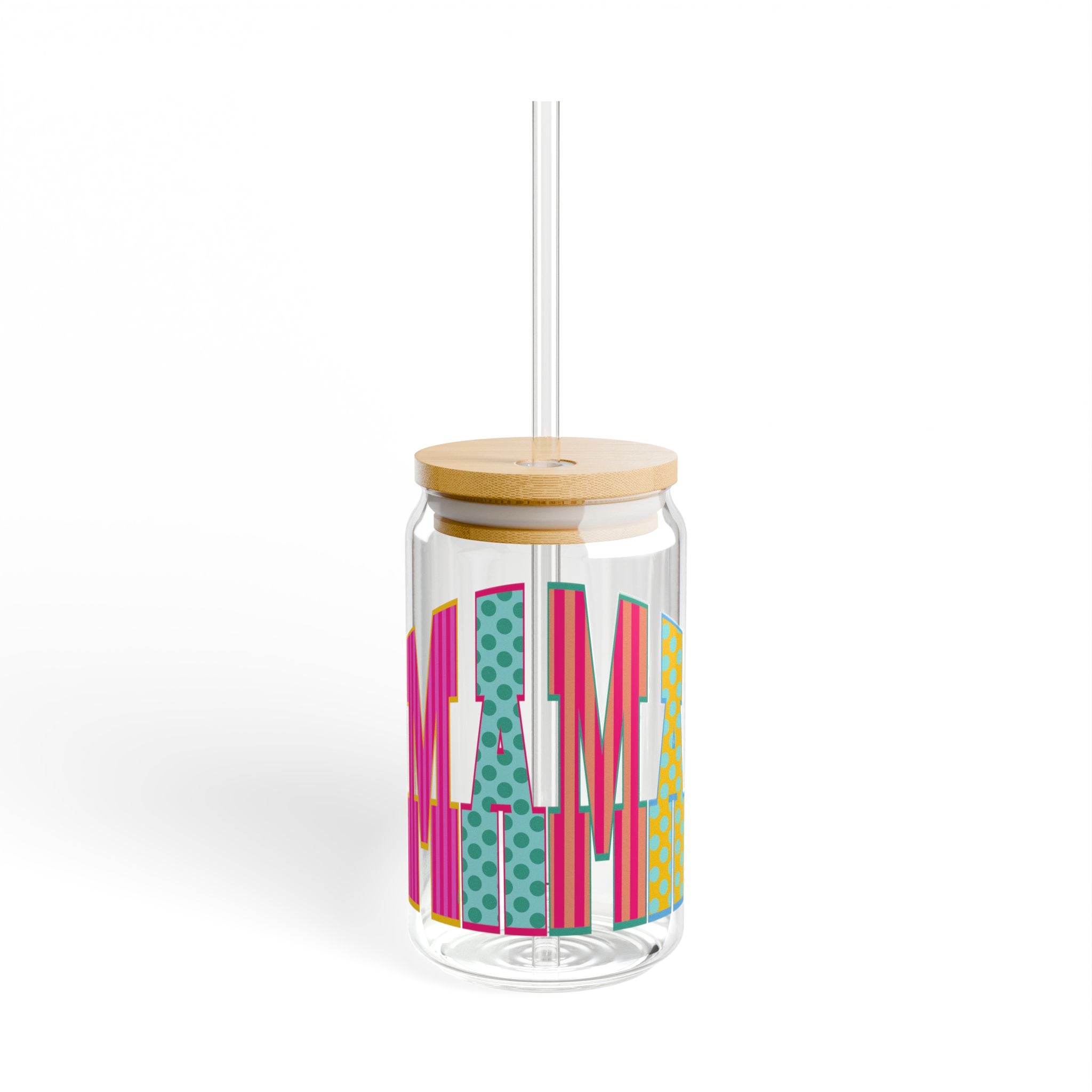 Mama 16oz Glass Sipper Cup – Colorful Patterned Tumbler