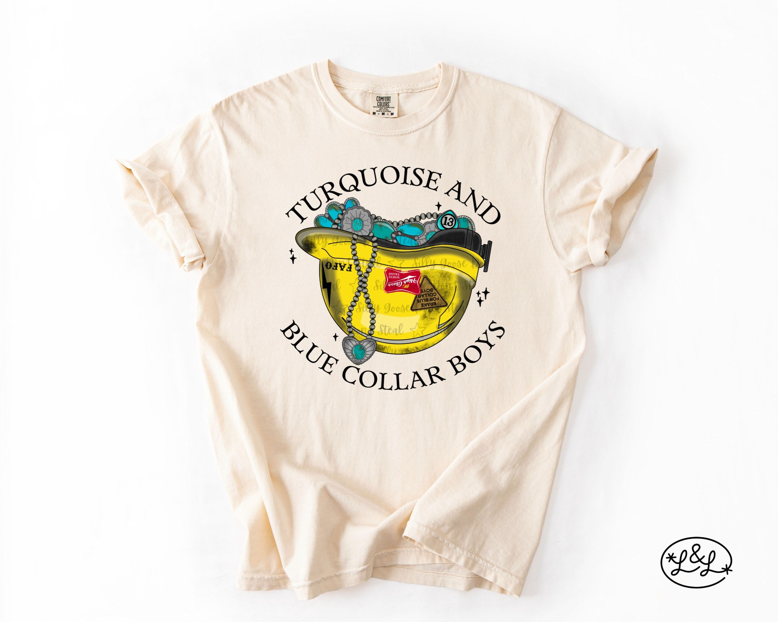 Turquoise And Blue Collar Boys Yellow Hard Hat Comfort Colors® Graphic Tee