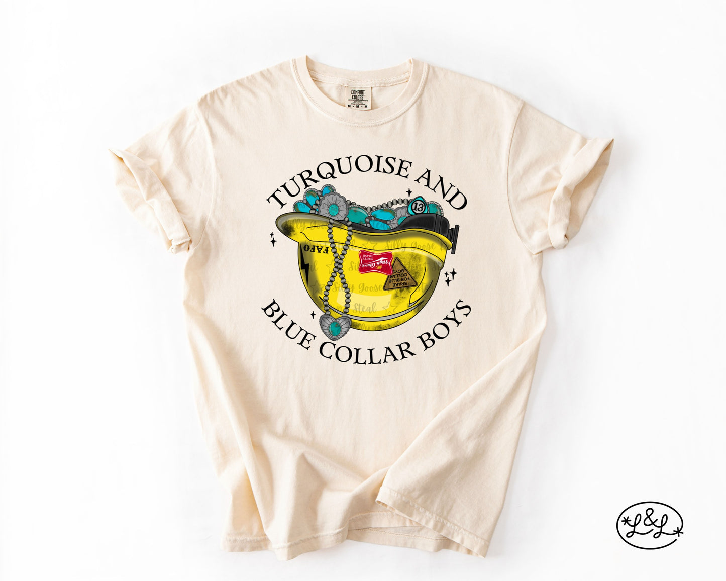 Turquoise And Blue Collar Boys Yellow Hard Hat Comfort Colors® Graphic Tee