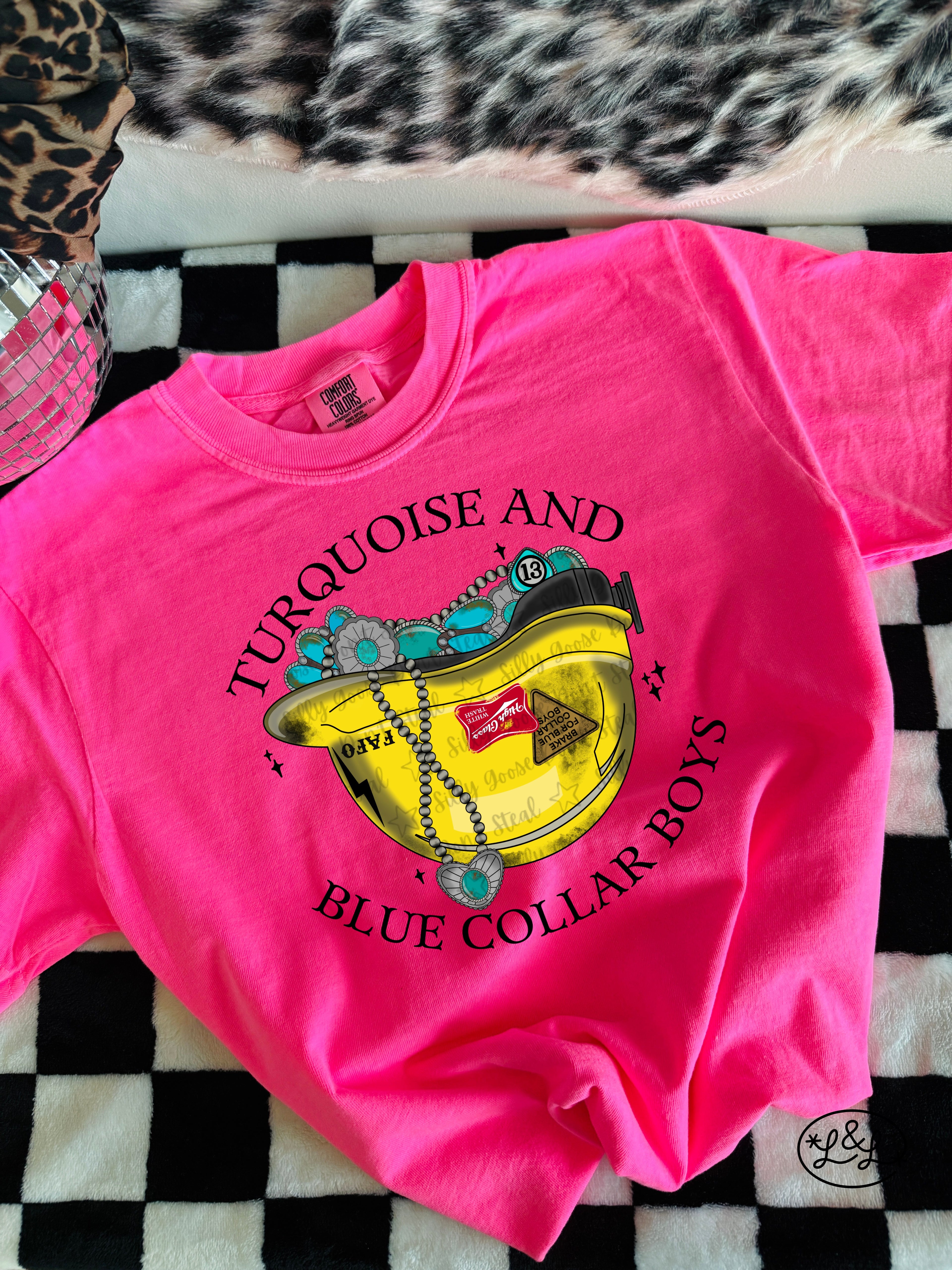 Turquoise And Blue Collar Boys Yellow Hard Hat Comfort Colors® Graphic Tee