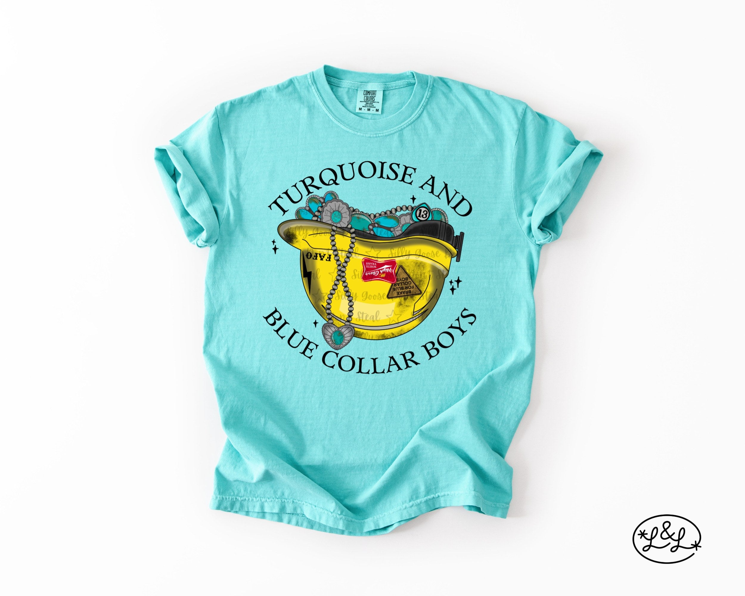 Turquoise And Blue Collar Boys Yellow Hard Hat Comfort Colors® Graphic Tee