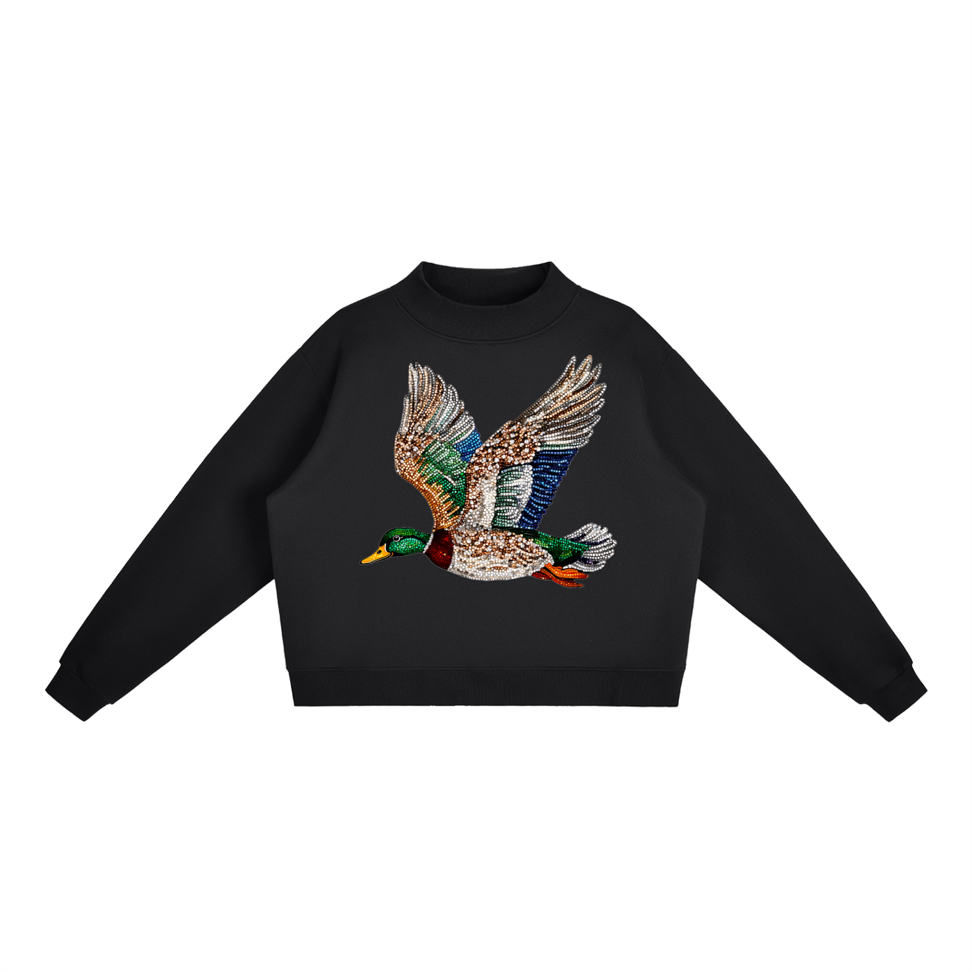 BEDAZZLED DUCK FLEECE MOCK-NECK CREW SWEATSHIRT