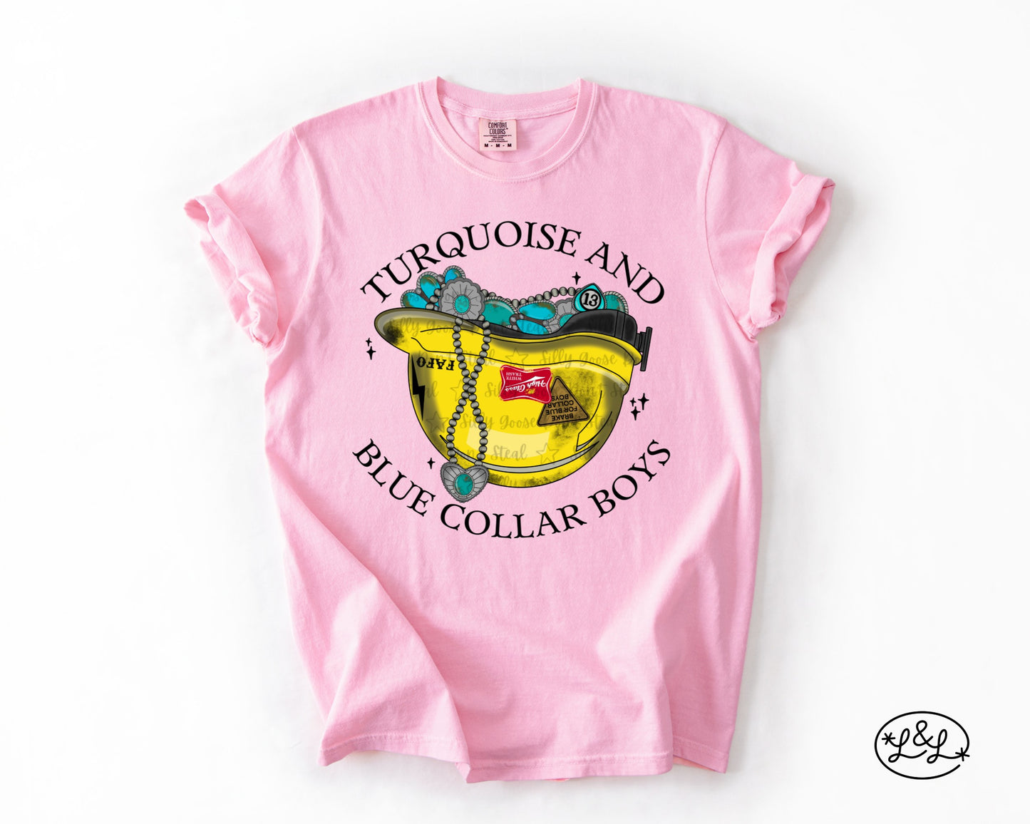 Turquoise And Blue Collar Boys Yellow Hard Hat Comfort Colors® Graphic Tee