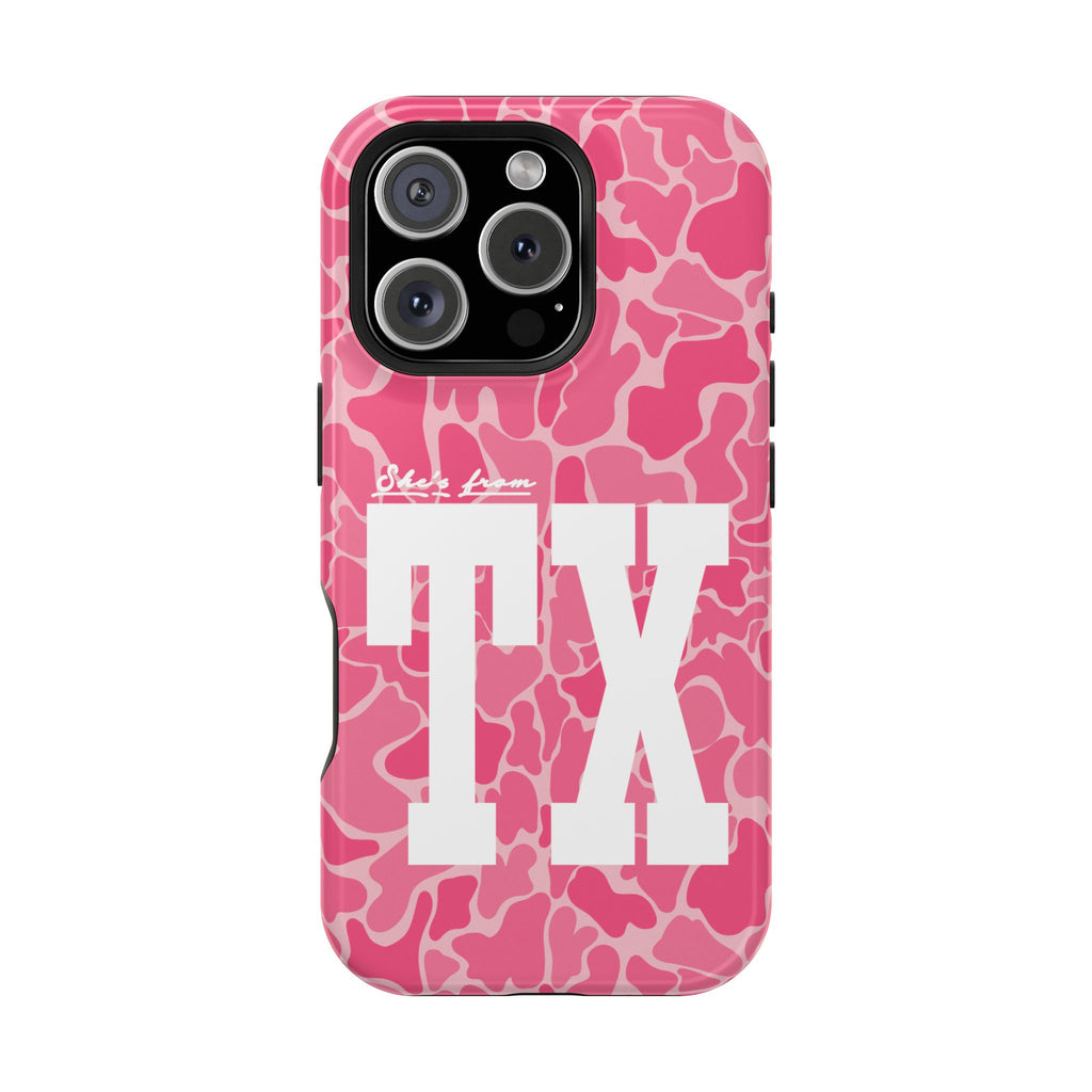 Pink Camo Shes From Texas Magnetic Impact-Resistant Phone Case