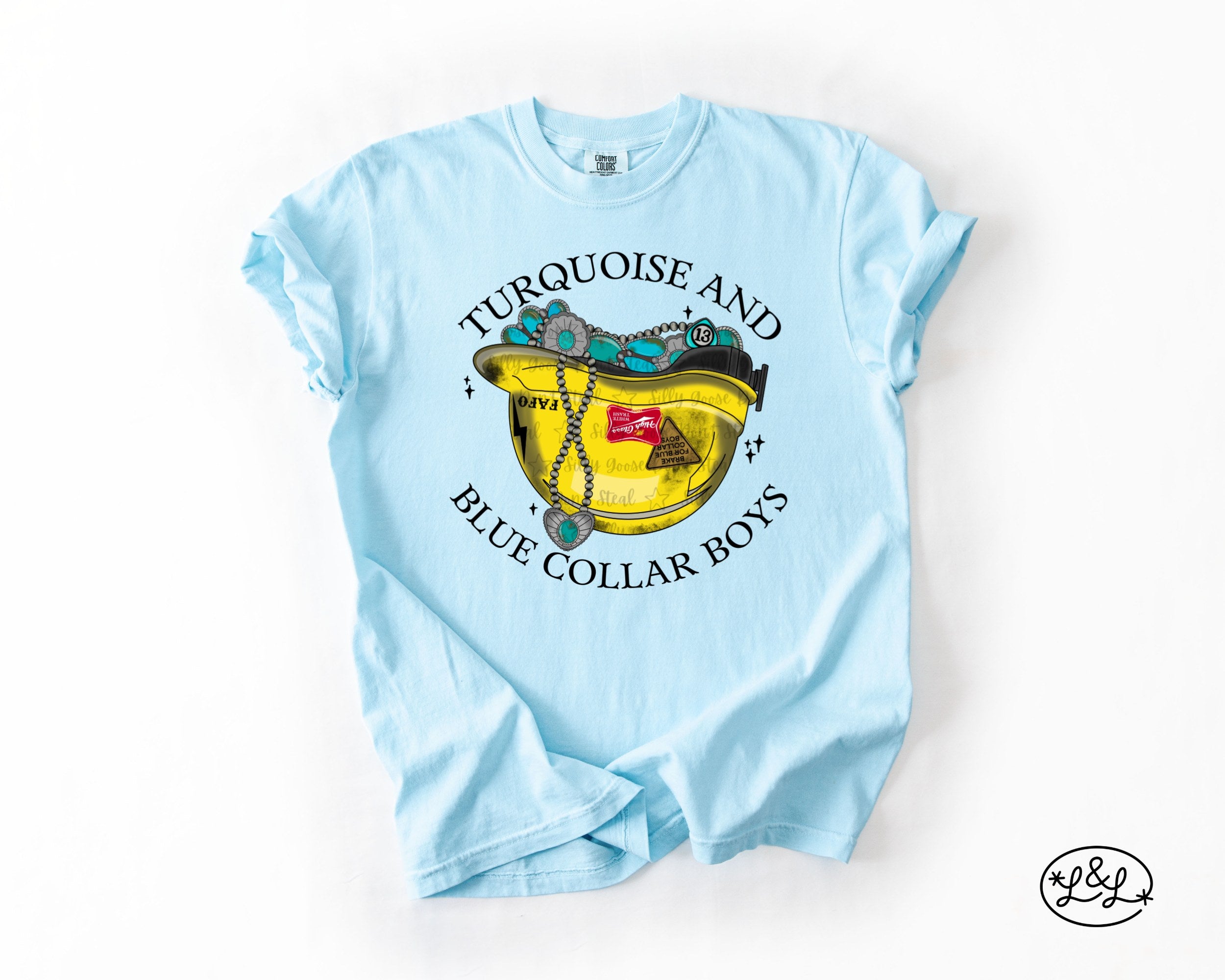 Turquoise And Blue Collar Boys Yellow Hard Hat Comfort Colors® Graphic Tee