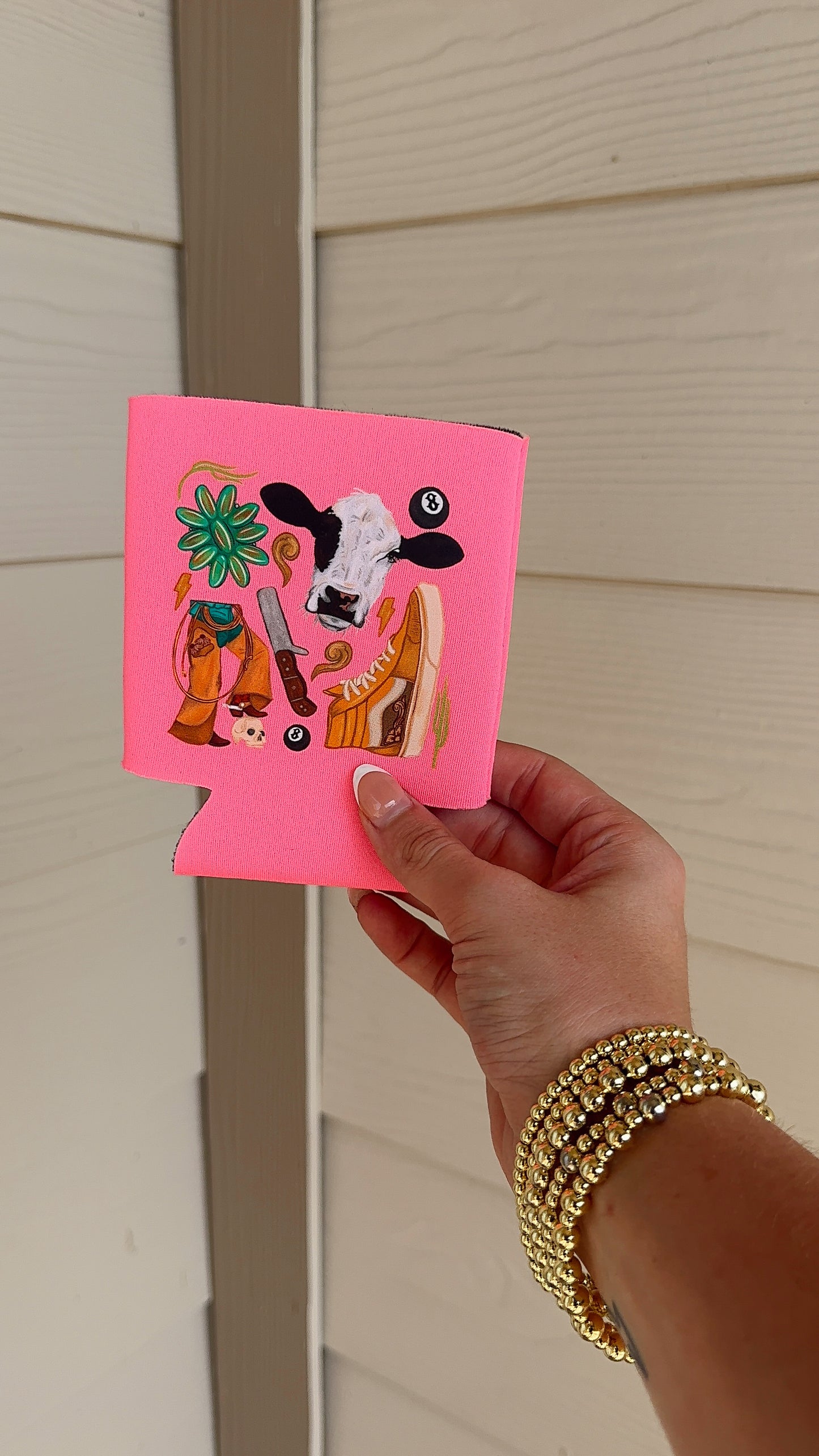 PINK COWGIRL CHAOS CAN KOOZIE