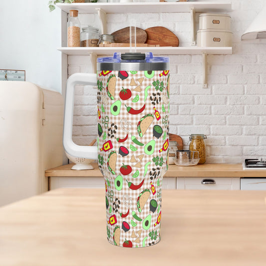 Colorful Avocado & Taco Pattern Stainless 40oz Tumbler