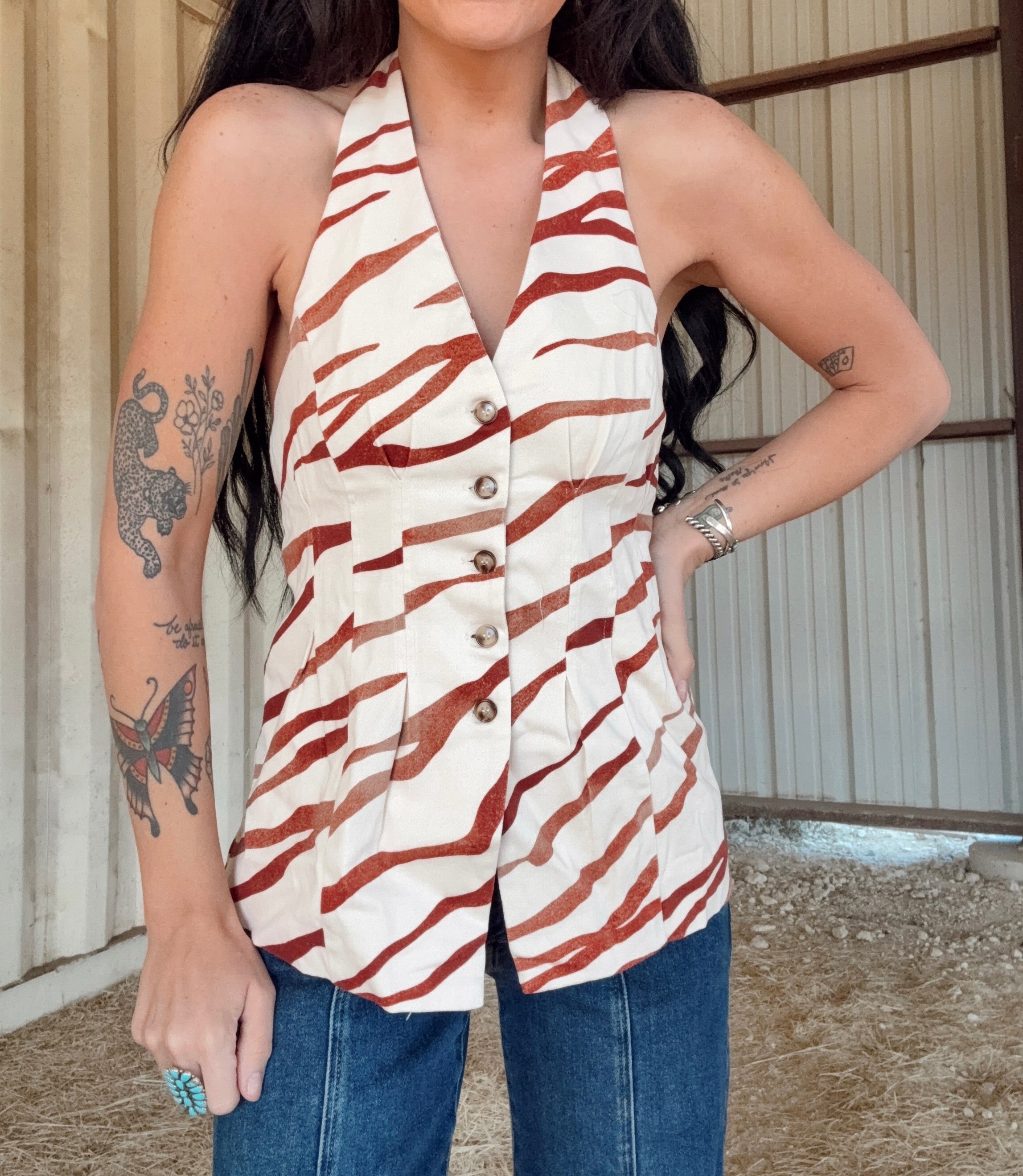 The Taupe Zebra Halter Top