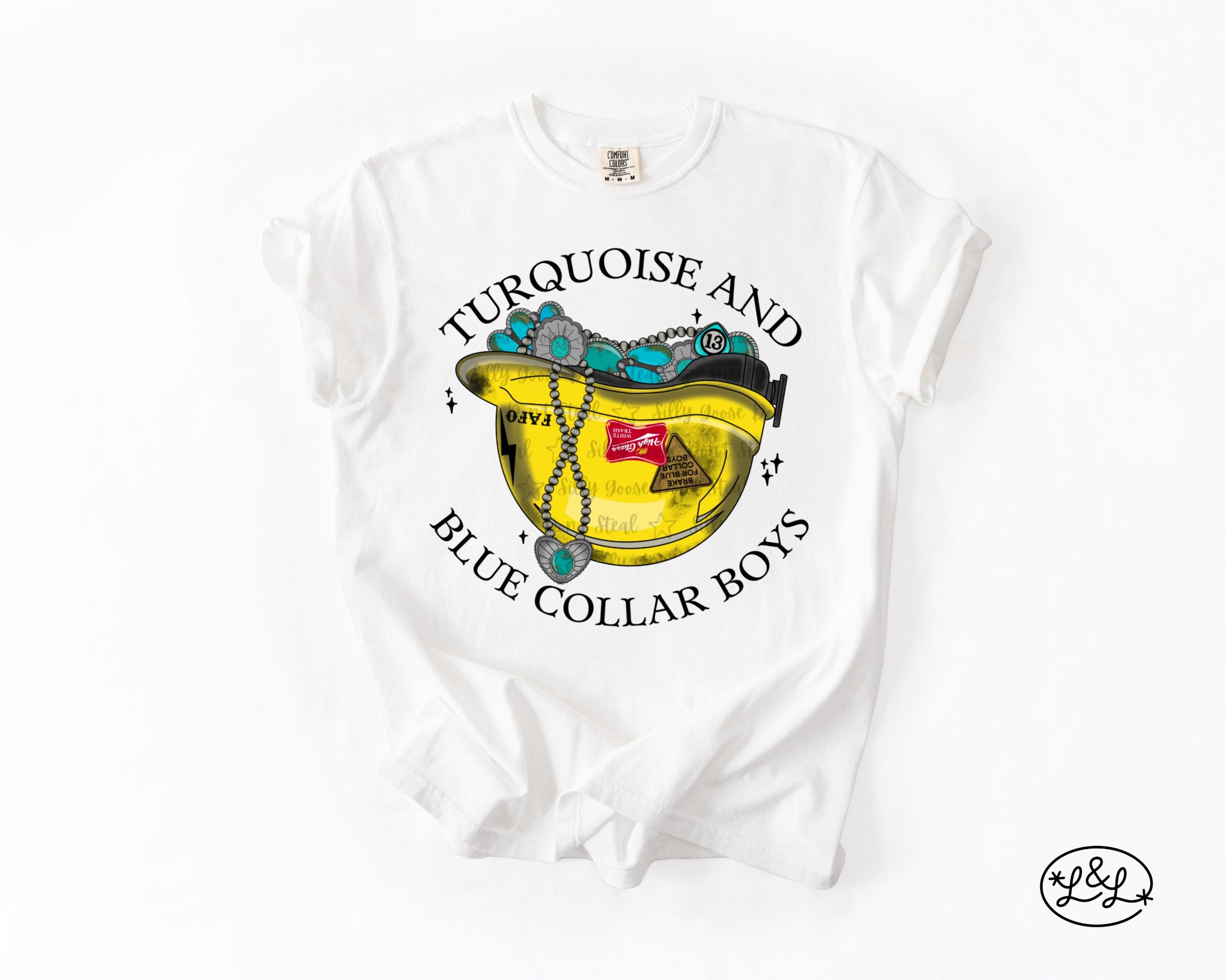 Turquoise And Blue Collar Boys Yellow Hard Hat Comfort Colors® Graphic Tee