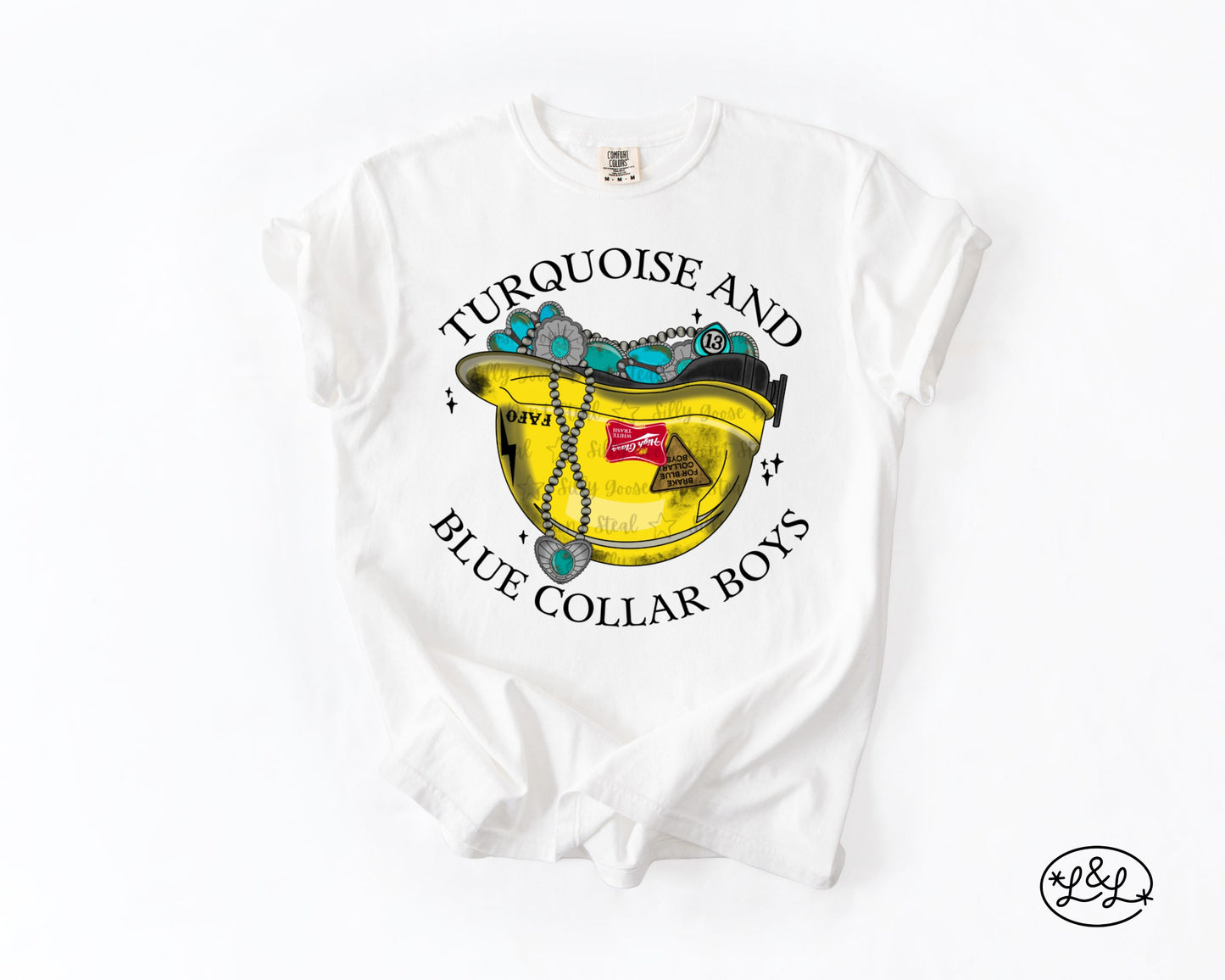 Turquoise And Blue Collar Boys Yellow Hard Hat Comfort Colors® Graphic Tee