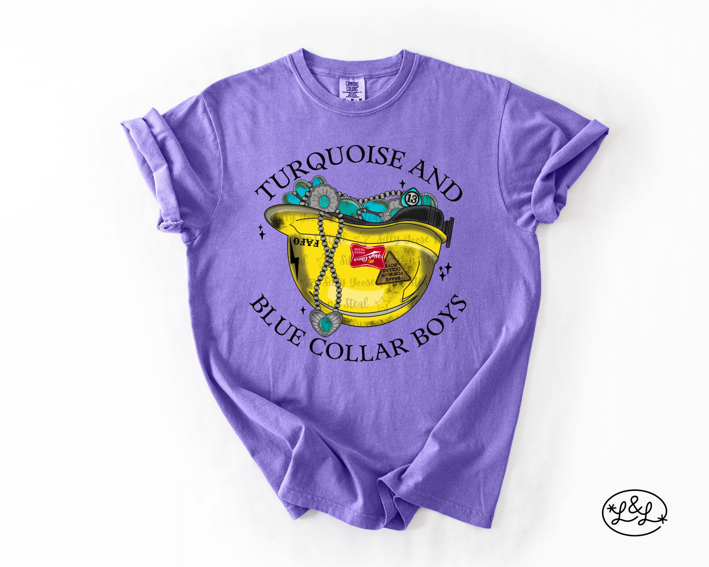 Turquoise And Blue Collar Boys Yellow Hard Hat Comfort Colors® Graphic Tee