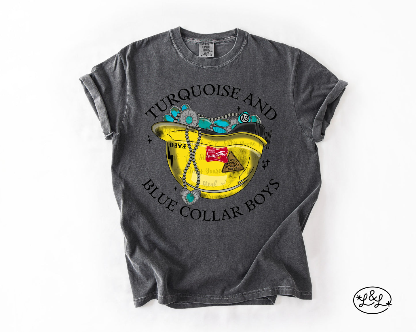 Turquoise And Blue Collar Boys Yellow Hard Hat Comfort Colors® Graphic Tee